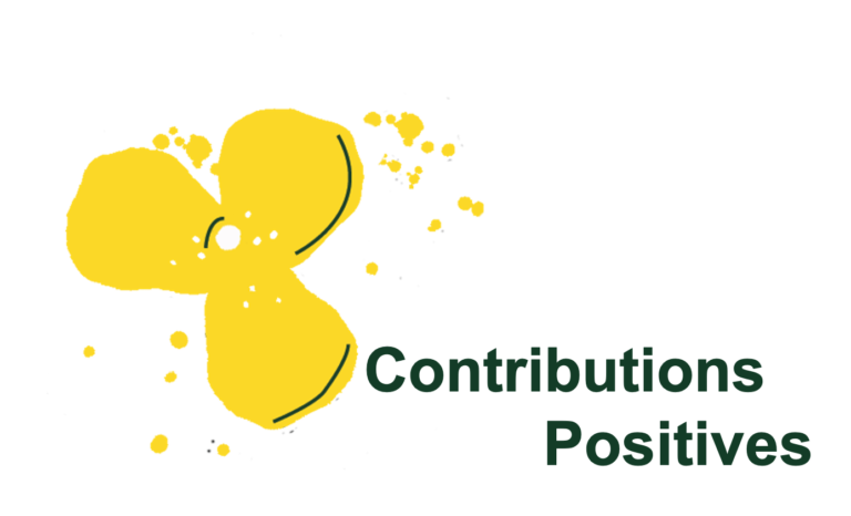 Le logo de Contributions Positives est une fleur jaune ouverte qui symbolise l'écologie